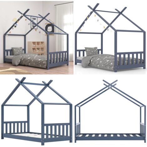 Estructura de cama infantil madera maciza pino gris 70x140 cm - Estructura de cama - Cama de madera