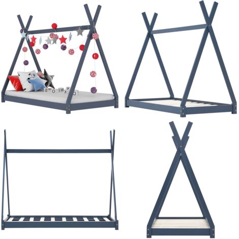 Estructura de cama infantil madera maciza pino gris 80x160 cm - Estructura de cama - Cama de madera