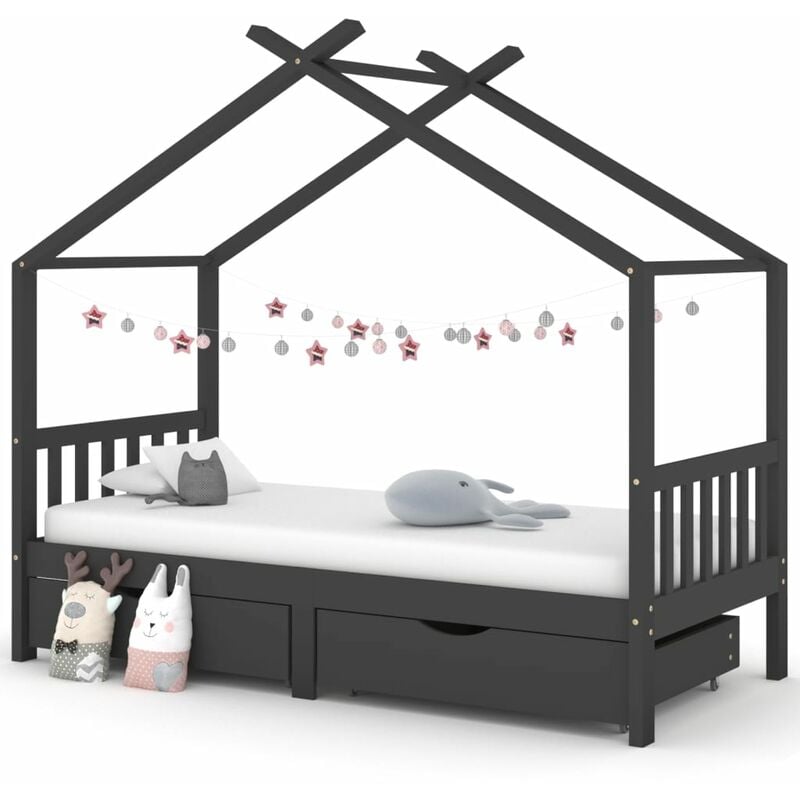 

Estructura de cama infantil y cajones madera pino gris 90x200cm