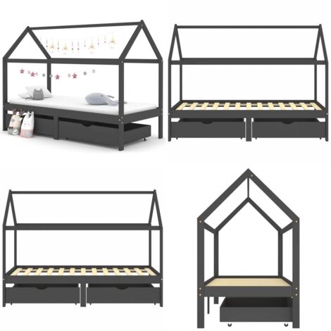Estructura de cama infantil y cajones madera pino gris 90x200cm - Cajones de cama - Estructura de cama