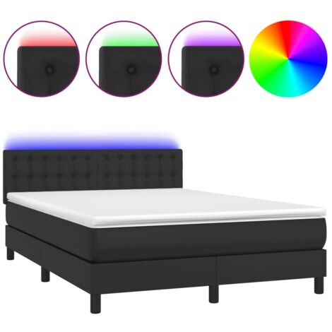 Estructura de cama LED con cabecero con somier colchón 140x190cm sintético negro TDL0209233