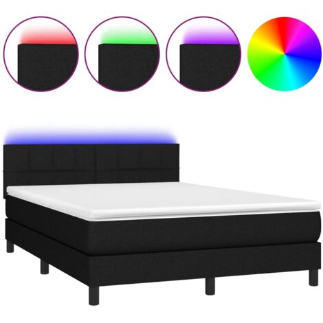Estructura de cama LED con cabecero con somier colchón 140x200 cm tela negra TDL0209224