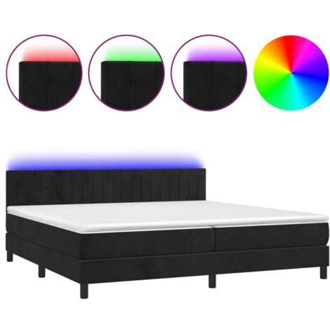 Estructura de cama LED con cabecero con somier colchón 200x200 cm tela de terciopelo negro TDL0209141
