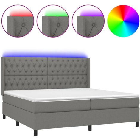 Estructura de cama LED con cabecero con somier colchón 200x200 cm tela gris oscuro TDL0208311