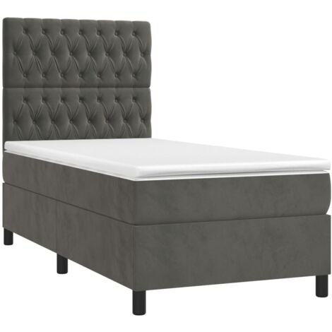 Estructura de cama LED con cabecero con somier colchón 80x200cm tela de terciopelo gris oscuro TDL0208273