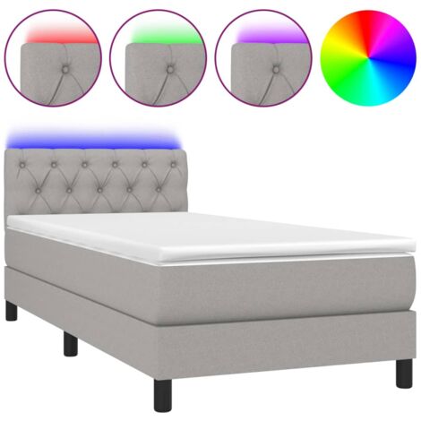 Estructura de cama LED con cabecero con somier colchón 80x200cm tela gris claro TDL0209490
