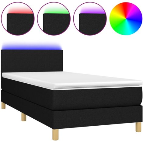 Estructura de cama LED con cabecero con somier colchón 80x200cm tela negra TDL0209109