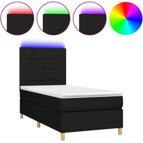 Estructura de cama LED con cabecero con somier colchón 80x200cm tela negra TDL0209122