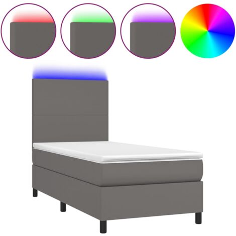 Estructura de cama LED con cabecero con somier colchón 90x200 cm sintético gris TDL0209513
