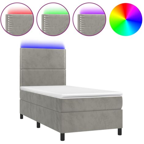 Estructura de cama LED con cabecero con somier y cubrecolchón 100x200 cm tela de terciopelo gris claro TDL0207903