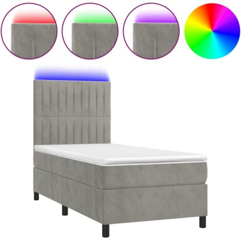 Estructura de cama LED con cabecero con somier y cubrecolchón 100x200 cm tela de terciopelo gris claro TDL0207908