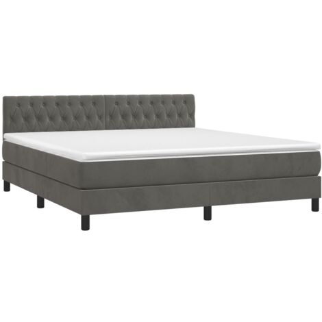 Estructura de cama LED con cabecero con somier y cubrecolchón 160x200 cm tela de terciopelo gris oscuro TDL0207697