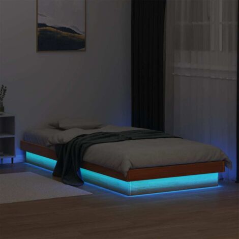 Estructura de cama LED madera maciza pino marrón cera 90x190 cm vidaXL