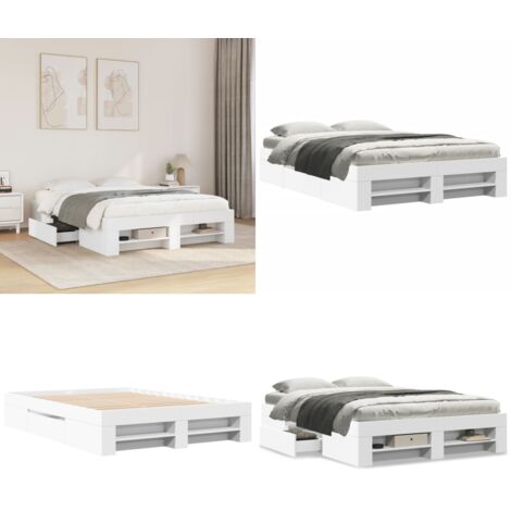 Estructura de cama madera de ingeniería blanca 140x190 cm - Estructura de cama - Cama de ingeniería