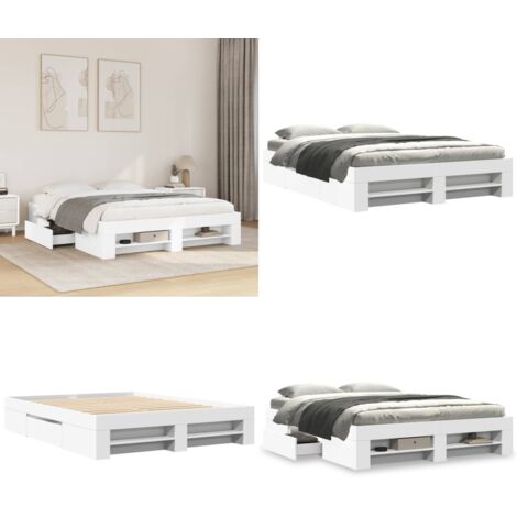 Estructura de cama madera de ingeniería blanca 150x200 cm - Estructura de cama - Cama de ingeniería