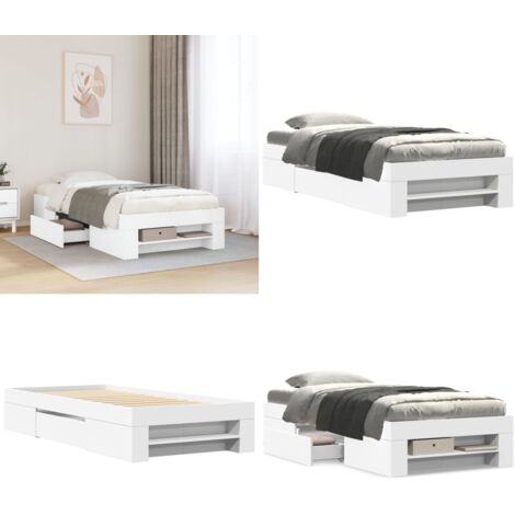 Estructura de cama madera de ingeniería blanca 90x190 cm - Estructura de cama - Cama de ingeniería