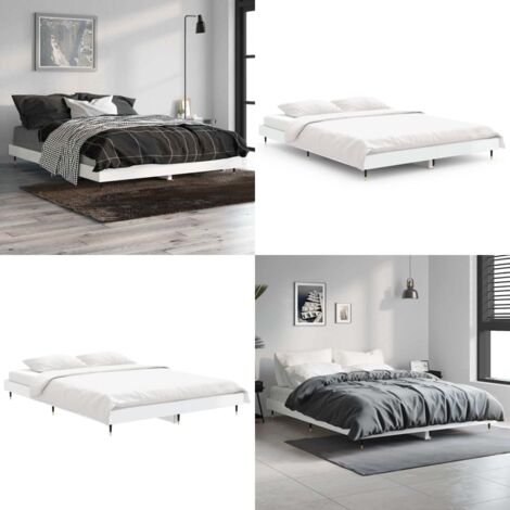 Estructura de cama madera de ingeniería blanco brillo 135x190cm - Estructura de cama - Cama de ingeniería