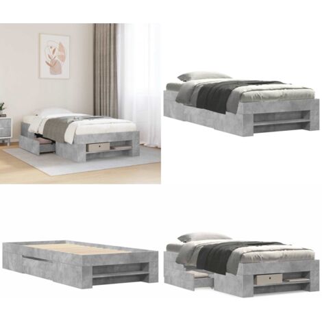 Estructura de cama madera de ingeniería gris hormigón 100x200cm - Estructura de cama - Cama de ingeniería