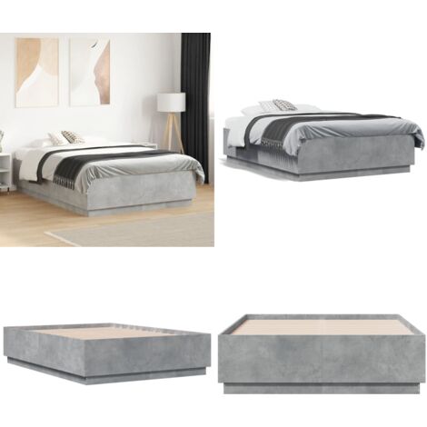 Estructura de cama madera de ingeniería gris hormigón 135x190cm - Estructura de cama - Cama de ingeniería