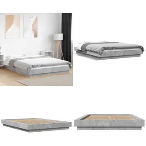 Estructura de cama madera de ingeniería gris hormigón 135x190cm - Estructura de cama - Cama de ingeniería