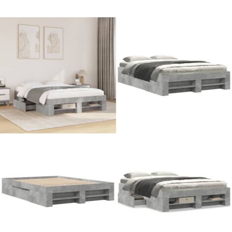 Estructura de cama madera de ingeniería gris hormigón 135x190cm - Estructura de cama - Cama de ingeniería