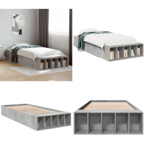 Estructura de cama madera de ingeniería gris hormigón 90x190 cm - Estructura de cama - Cama de ingeniería