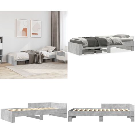 Estructura de cama madera de ingeniería gris hormigón 90x190 cm - Estructura de cama - Cama de ingeniería