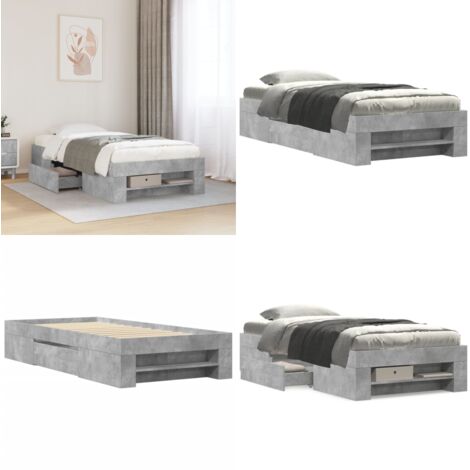 Estructura de cama madera de ingeniería gris hormigón 90x190 cm - Estructura de cama - Cama de ingeniería