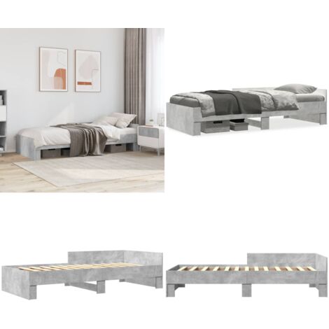 Estructura de cama madera de ingeniería gris hormigón 90x200cm - Estructura de cama - Cama de ingeniería
