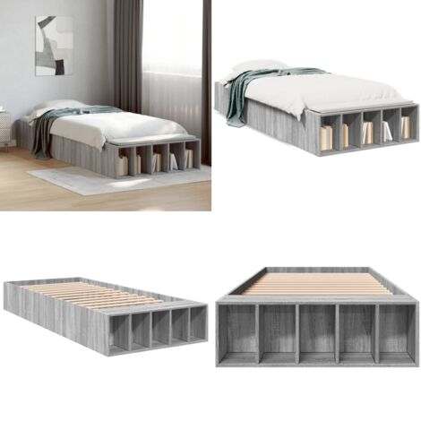 Estructura de cama madera de ingeniería gris Sonoma 100x200 cm - Estructura de cama - Cama de ingeniería