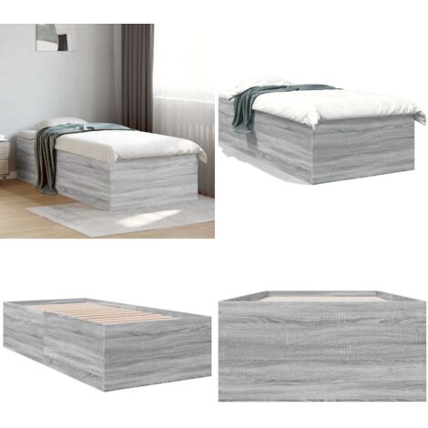 Estructura de cama madera de ingeniería gris Sonoma 100x200 cm - Estructura de cama - Cama de ingeniería