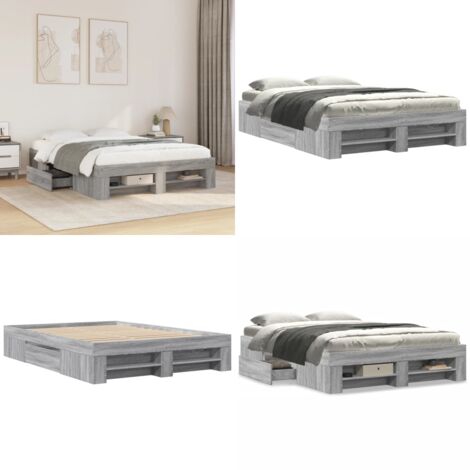 Estructura de cama madera de ingeniería gris Sonoma 135x190 cm - Estructura de cama - Cama de ingeniería