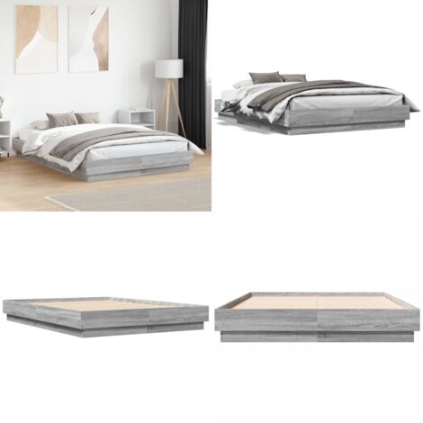 Estructura de cama madera de ingeniería gris Sonoma 135x190 cm - Estructura de cama - Cama de ingeniería