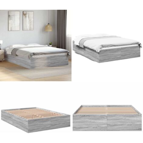 Estructura de cama madera de ingeniería gris Sonoma 135x190 cm - Estructura de cama - Madera de ingeniería