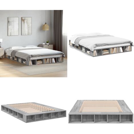 Estructura de cama madera de ingeniería gris Sonoma 140x200 cm - Estructura de cama - Cama de ingeniería