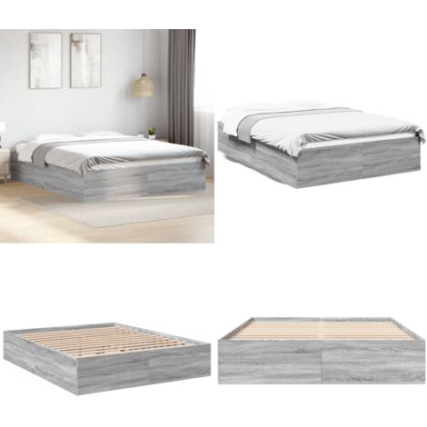 Estructura de cama madera de ingeniería gris Sonoma 150x200 cm - Estructura de cama - Cama de ingeniería
