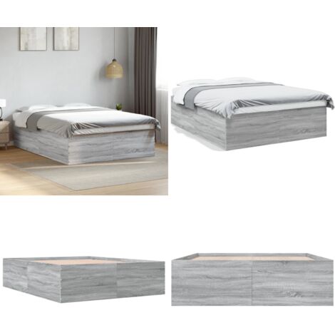 Estructura de cama madera de ingeniería gris Sonoma 160x200 cm - Estructura de cama - Cama de ingeniería