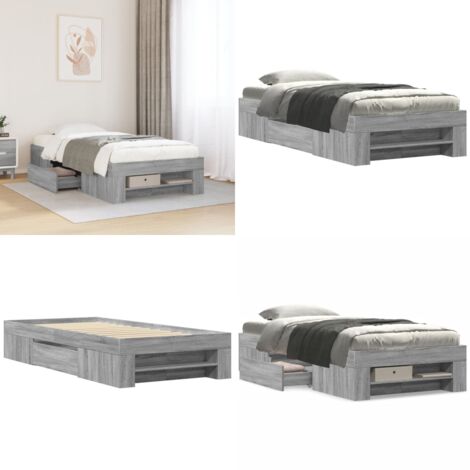 Estructura de cama madera de ingeniería gris Sonoma 75x190 cm - Estructura de cama - Cama de ingeniería