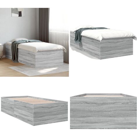 Estructura de cama madera de ingeniería gris Sonoma 90x200 cm - Estructura de cama - Cama de ingeniería
