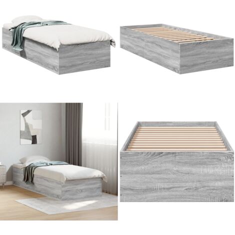 Estructura de cama madera de ingeniería gris Sonoma 90x200 cm - Estructura de cama - Cama de ingeniería