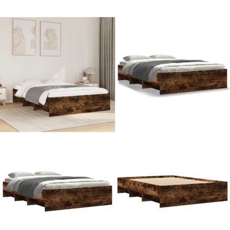 Estructura de cama madera de ingeniería roble ahumado 135x190cm - Estructura de cama - Cama de ingeniería