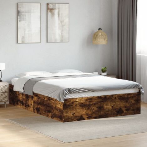 Estructura de cama madera de ingeniería roble ahumado 135x190cm vidaXL