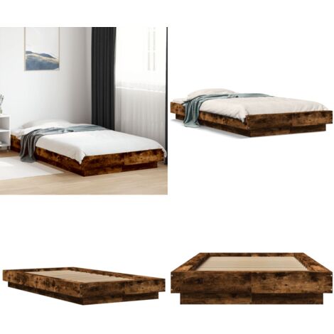 Estructura de cama madera de ingeniería roble ahumado 90x190 cm - Estructura de cama - Cama de ingeniería
