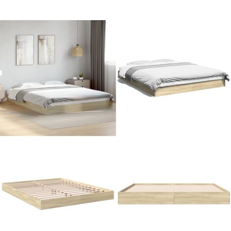 Estructura de cama madera de ingeniería roble Sonoma 160x200 cm - Estructura de cama - Cama de ingeniería