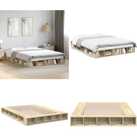 Estructura de cama madera de ingeniería roble Sonoma 160x200 cm - Estructura de cama - Cama de ingeniería