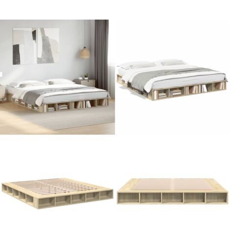 Estructura de cama madera de ingeniería roble Sonoma 200x200 cm - Estructura de cama - Madera de ingeniería