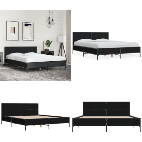 Estructura de cama madera de ingeniería y metal negro 120x200cm - Estructura de cama - Cama de metal