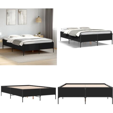 Estructura de cama madera de ingeniería y metal negro 135x190cm - Estructura de cama - Cama de ingeniería