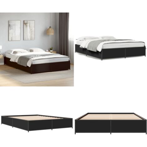 Estructura de cama madera de ingeniería y metal negro 135x190cm - Estructura de cama - Cama de ingeniería
