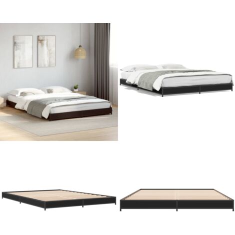 Estructura de cama madera de ingeniería y metal negro 135x190cm - Estructura de cama - Cama de ingeniería